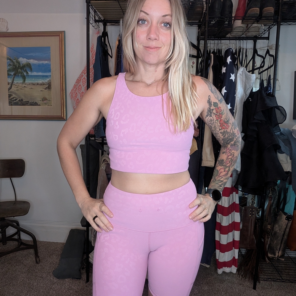 Women's Pink Leopard Print Sports Bra and Leggings Set